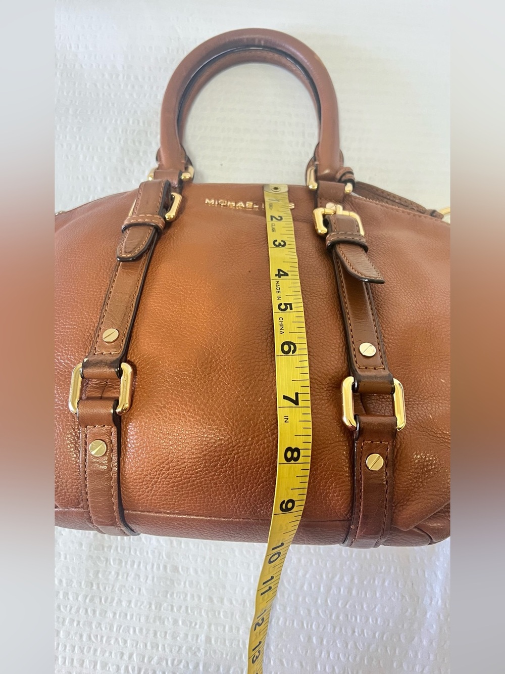 Michael Kors Cognac Pebbled Leather Satchel with Gold Hardware - Picture 7 of 12